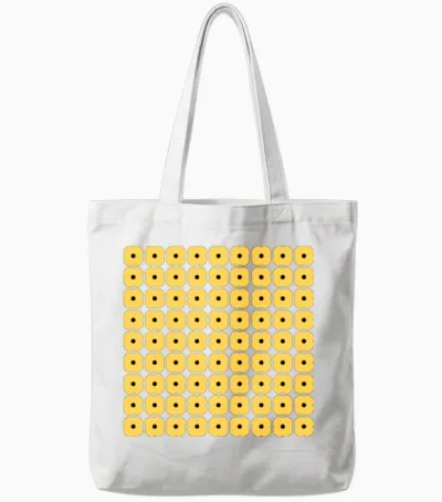 Yellow Retro Floral Pattern Tote Bags - White