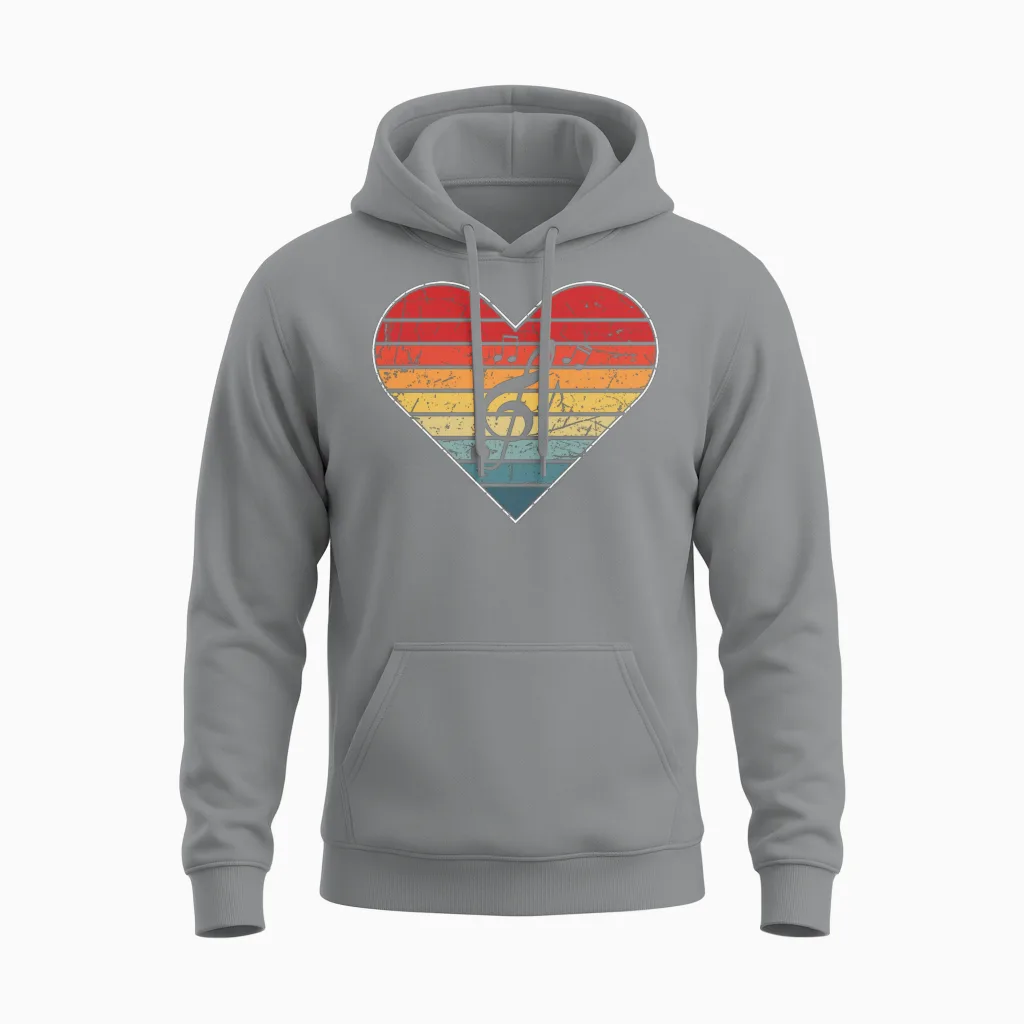 Music Heart Vitage Retro Lovers Unisex Hoodie - Sport Grey
