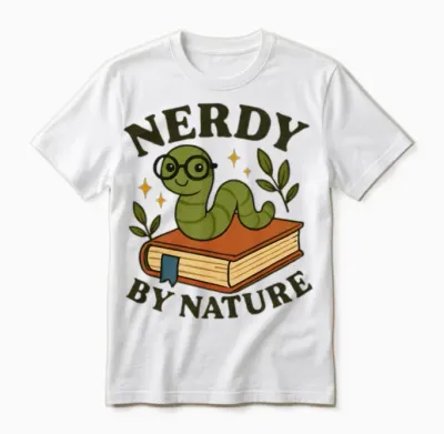 Nerdy by Nature – Funny Bookworm Unisex T-Shirt - White