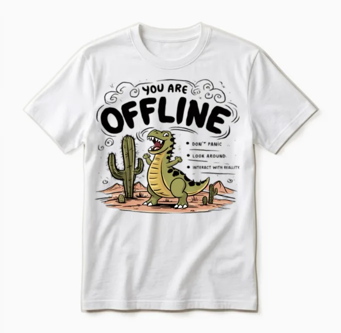 You Are Offline | Funny Dinosaur Unisex T-Shirt in White