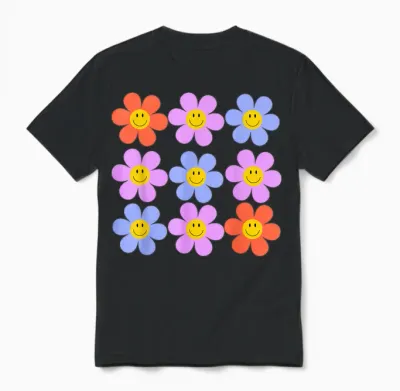 Hippie Retro Flower Power Kawaii Blumen Floral 60er 70er Jahre Unisex T-Shirt - Black