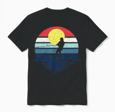 Retro Water Ski Skiing Sunset Water Sports Unisex T-Shirt - Black