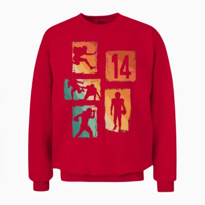 Ballon De Football Américain Rétro 14 Ans Pour Garçon Et Fille Manche Longue Unisex Sweatshirt - Red