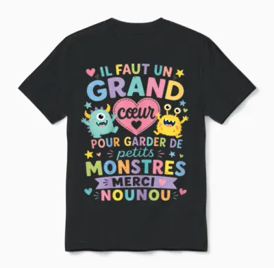 Cadeau Merci Nounou Original Grand Cœur Nourrice Babysitter Unisex T-Shirt - Black