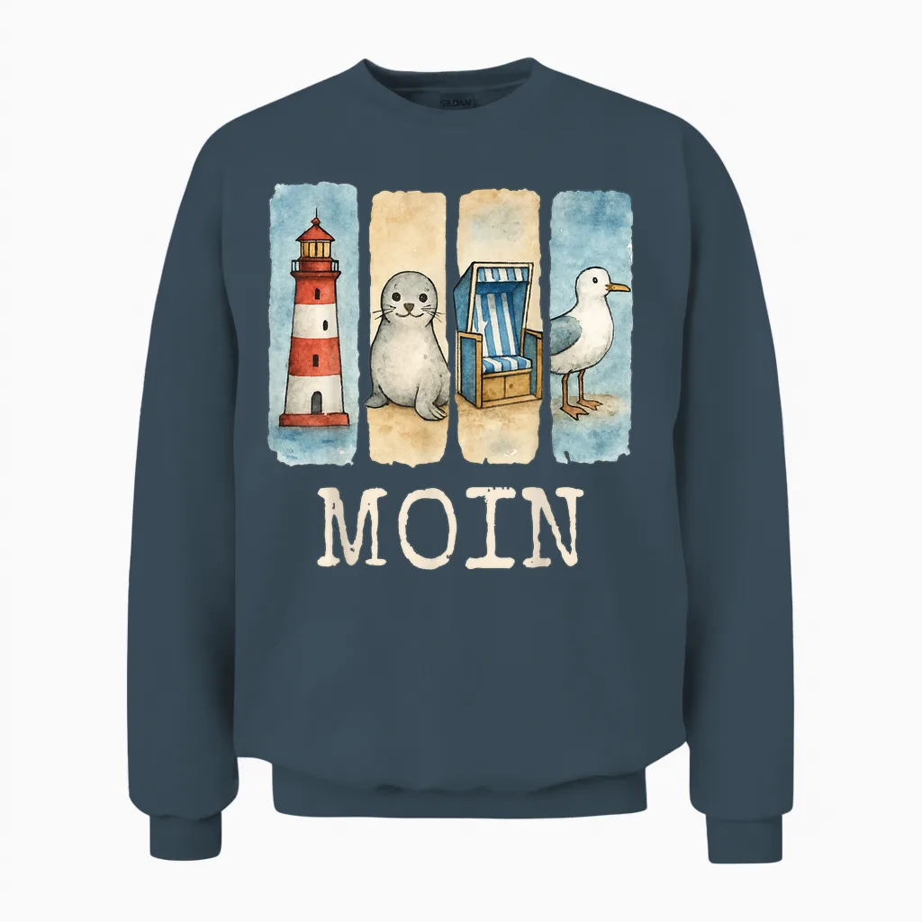 Moin Lighthouse Seal Beach Chair Seagull Unisex Sweatshirt in Dark Heather