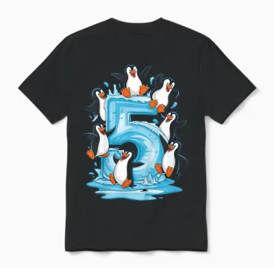 Kinder Pinguine 5. Geburtstag Jungen Mädchen 5 Jahre Pinguin Unisex T-Shirt - Black