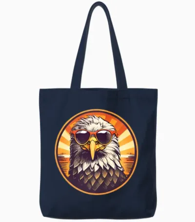 Retro Cool Eagle Wearing Sunglasses - Retro Sunset Tote Bags - Navy