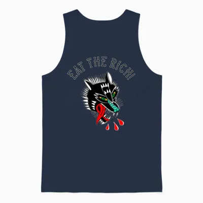 Eat the Rich Wolf Tattoo Unisex Tank Top - Navy