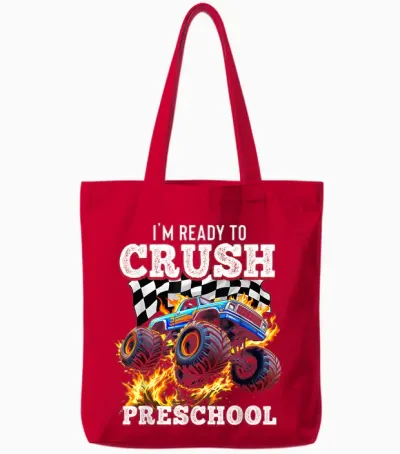 I'm Ready to Crush Preschool Monster Truck First Day Boys Tote Bags - Red