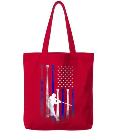 Baseball American Flag Player Flag Dad Mom Kid Tote Bags - Red