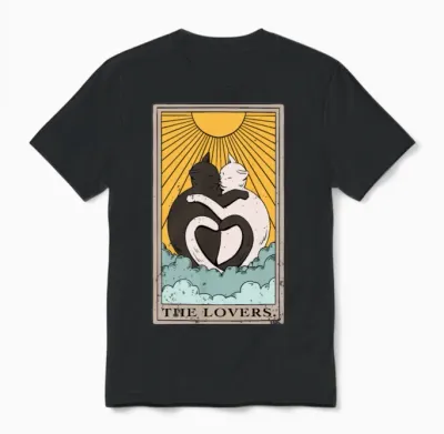 Cat the Lovers Tarot Card Design for a Tarot Card Unisex T-Shirt - Black