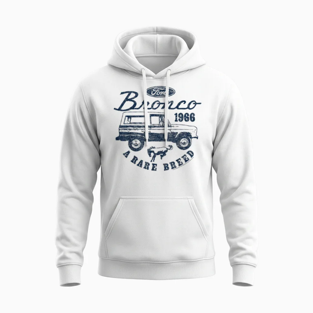 Ford Bronco a Rare Breed 1966 Logo T-Shirt, Gray Unisex Hoodie in White