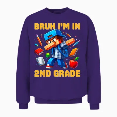 Bruh I'm in 2nd Grade Dabbing Boys Kids Gamer Back to School Unisex Sweatshirt - Purple