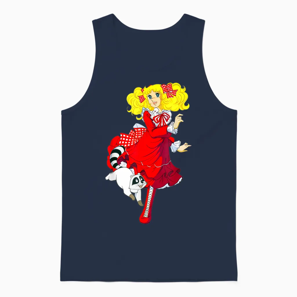 Candy Candy Red Cartoon Japanese Manga Retro 80s Unisex Tank Top in Navy