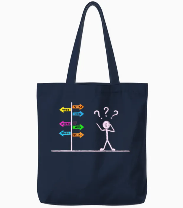 Today's World New Normal Confused Tote Bags in Navy