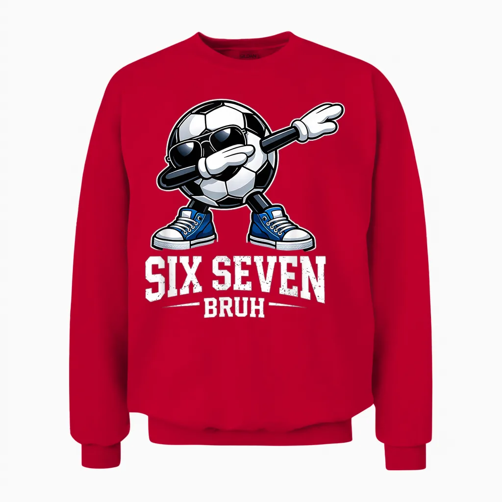Six Seven Bruh Brainrot Gen Alpha Dabbing Football Unisex Sweatshirt in Red
