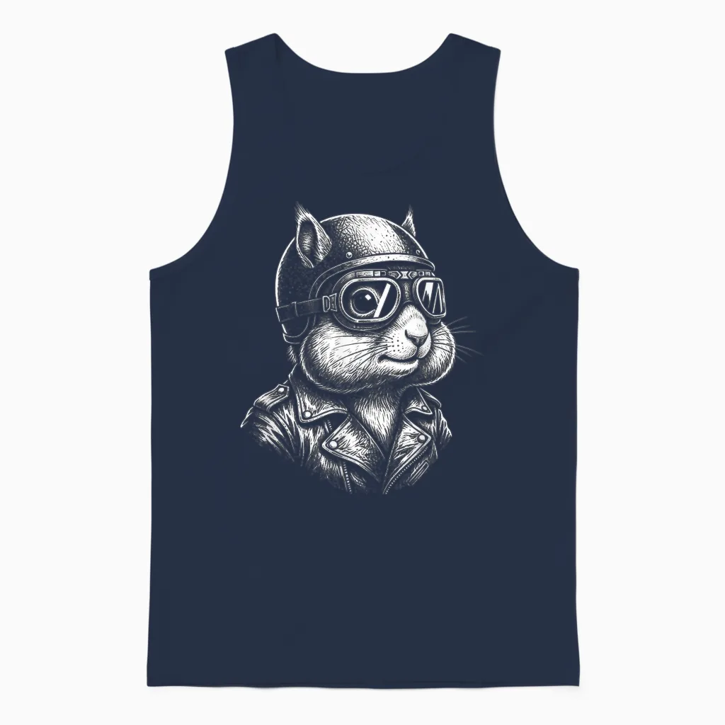 Animal Retro Biker écureuil Moto Rider Unisex Tank Top in Navy