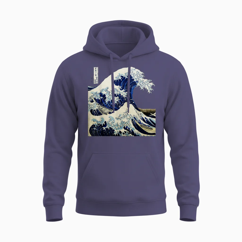 Kanagawa Japanese the Great Wave Unisex Hoodie in Heather Sport Dark Navy