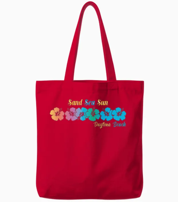 Florida Daytona Beach Vacation Sand Sea Sun Tote Bags in Red
