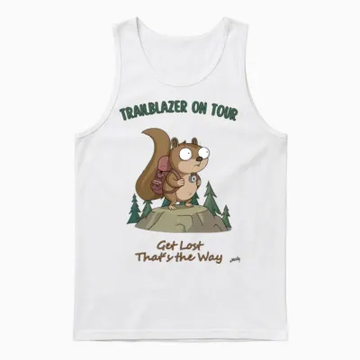 Hiking Squirrel: the Compass Crew Unisex Tank Top - White