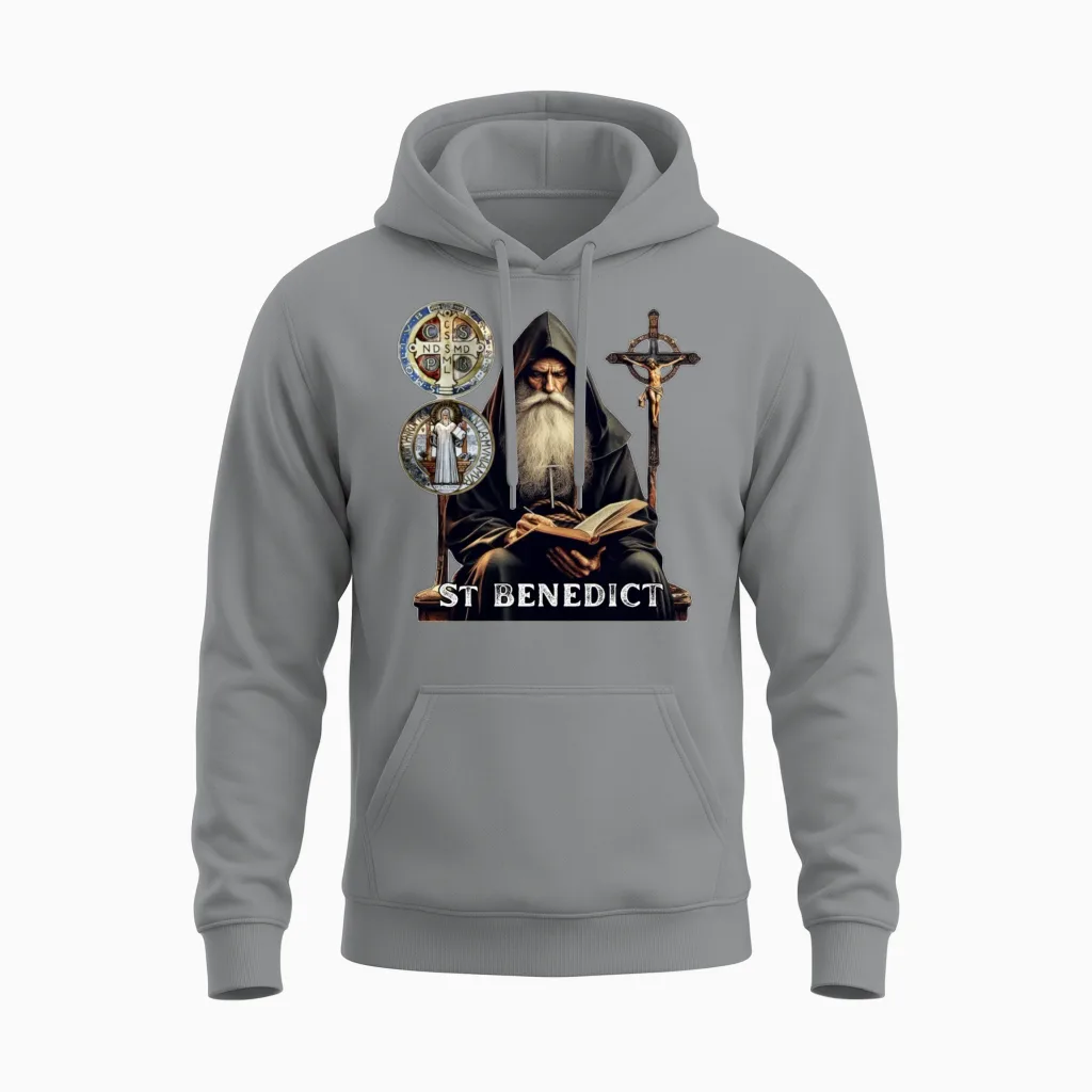 Most Searched St Benedict T-Shirt with Medal Unisex Hoodie in Sport Grey