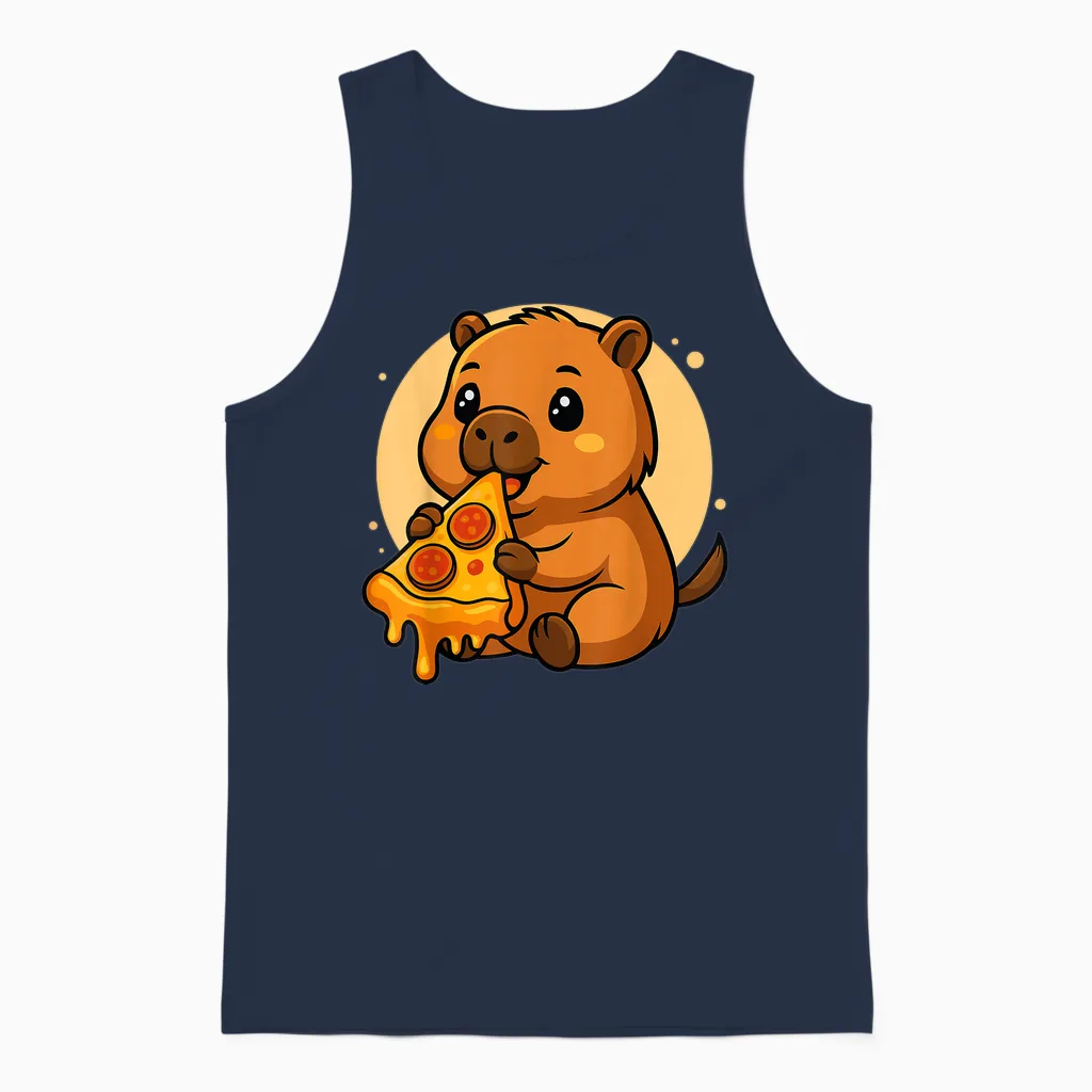 Lustige Capybara Essen Pizza Grafik Jungen Mädchen Capybara Unisex Tank Top in Navy