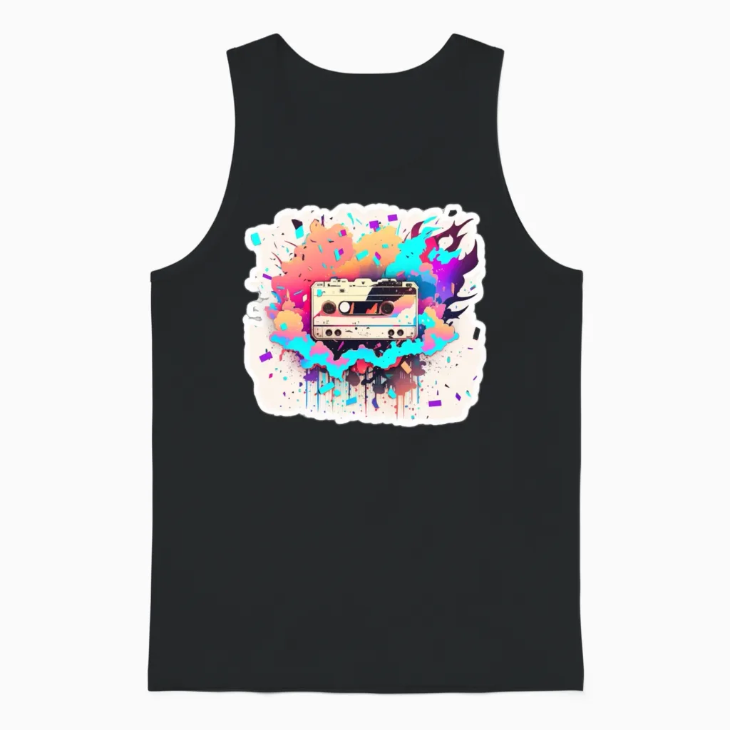 Sticker Style Retro Cassette Unisex Tank Top - Black