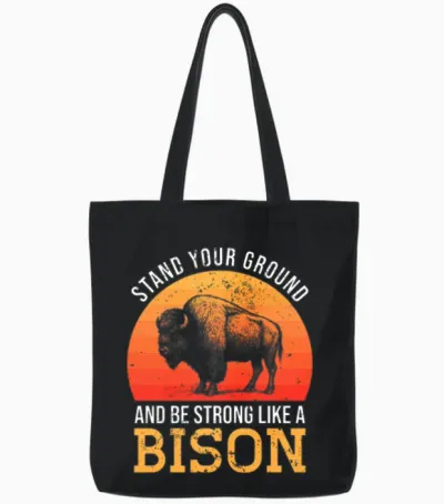 Bison - Retro Sunset Tote Bags - Black