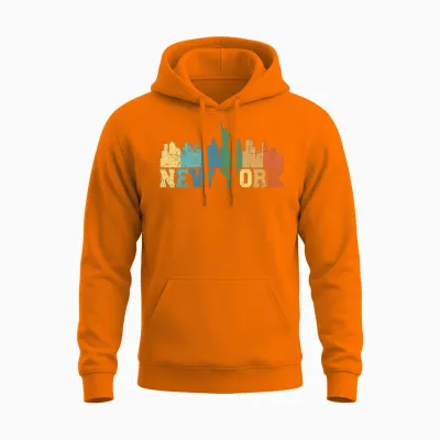 New York Skyline Retro Unisex Hoodie - Safety Orange