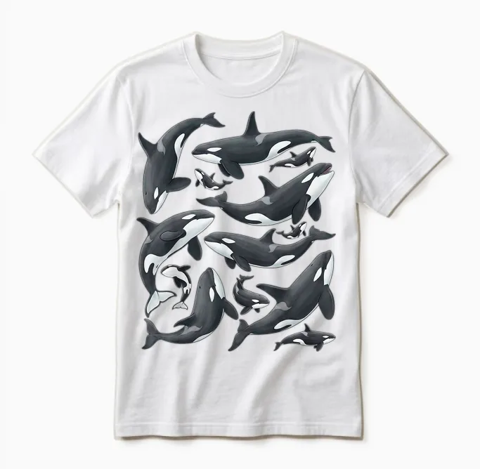 ästhetische Orca-Wale Kunst Ozean Meeresleben Meer Unisex T-Shirt in White