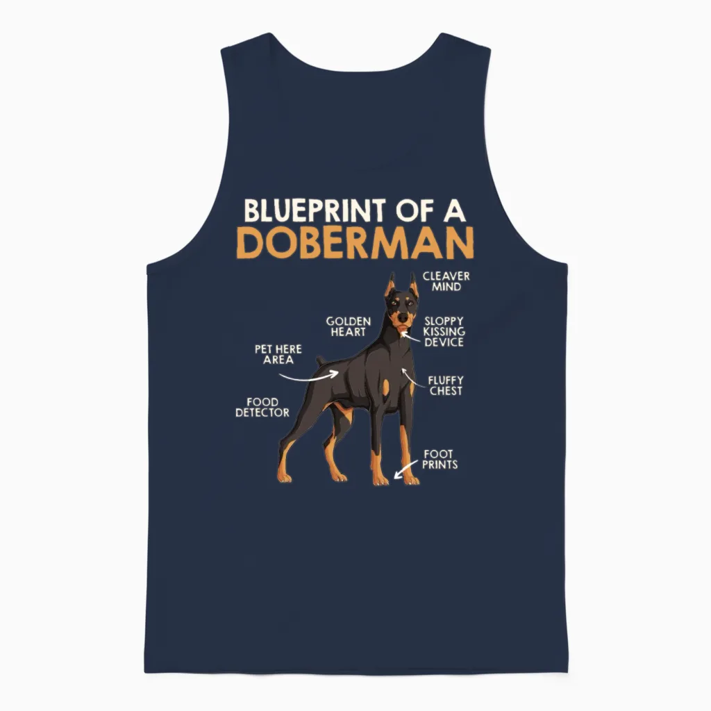 Doberman Owner Blueprint of a Doberman Funny Unisex Tank Top in Navy