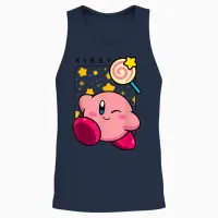 Kirby Lollipop & Stars Big Cute Nintendo Portrait Unisex Tank Top in Navy - 2