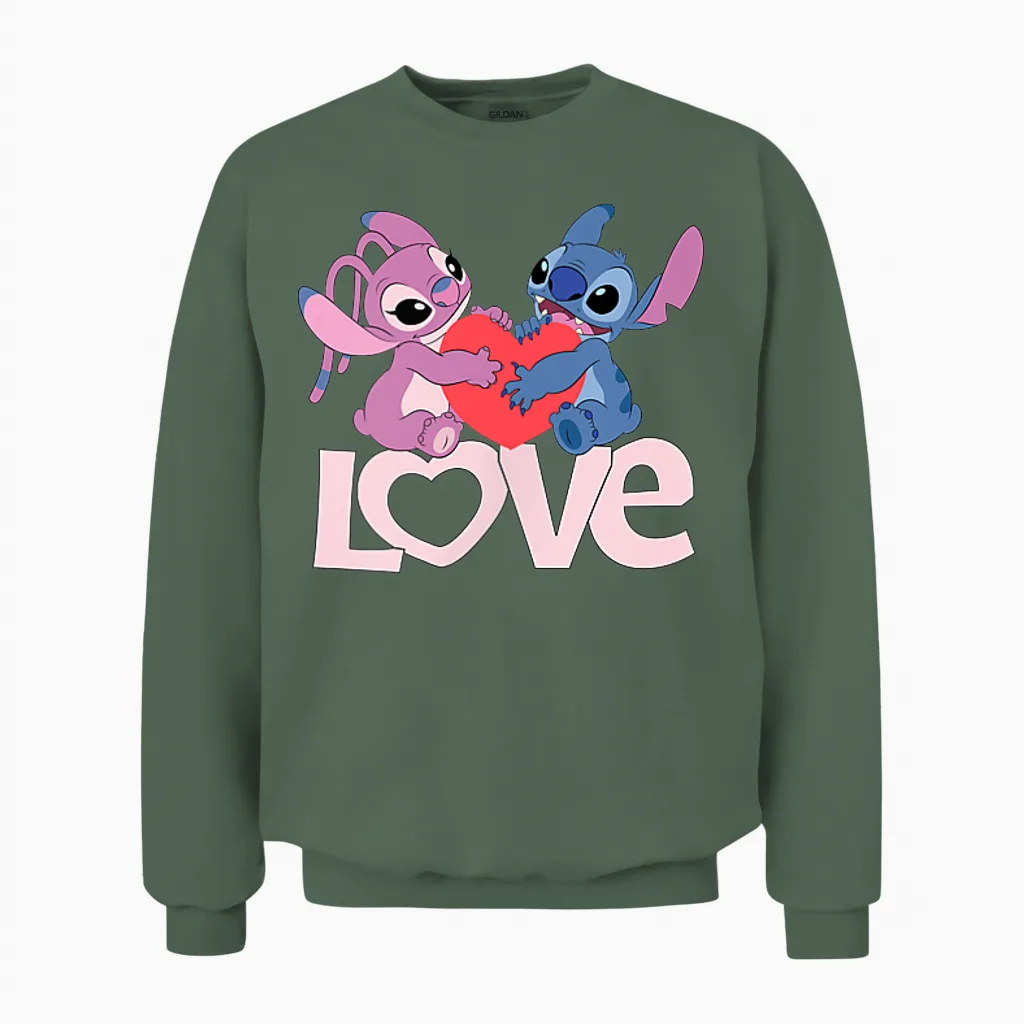 Amazon Essentials Stitch and Angel Love Valentine's Day Unisex Sweatshirt in Military Green