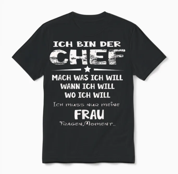 Ich Bin Der Chef Mach Was Ich Will Muss Meine Frau Fragen Unisex T-Shirt in Black