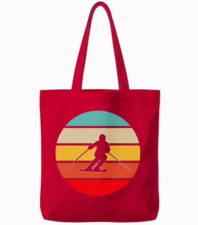 Ski Retro Tote Bags - Red