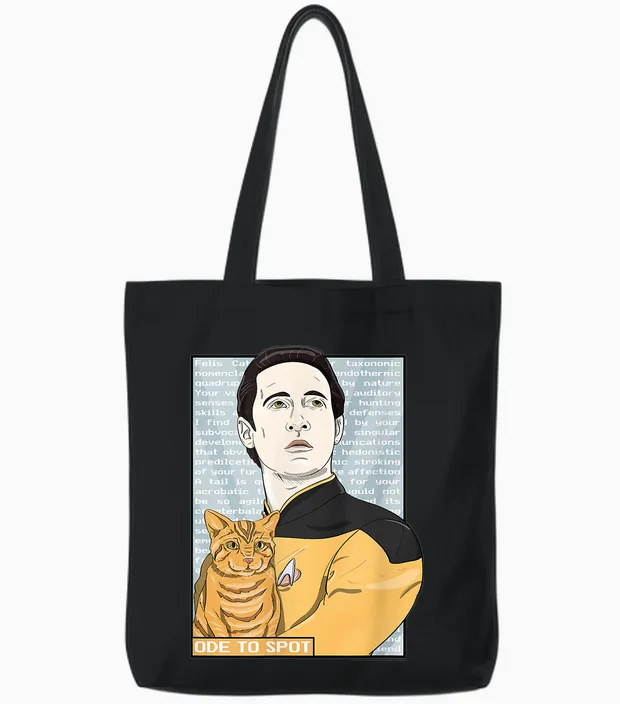 Star Trek: the Next Generation Data Ode to Spot Portrait Tote Bags in Black