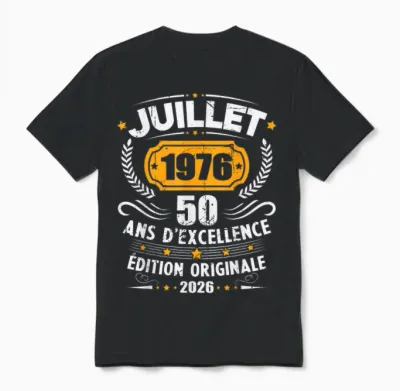 Vintage Juillet 1976 Cadeau Anniversaire 50 Ans Hommes Unisex T-Shirt - Black