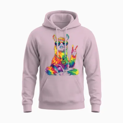 Hippie Peace Lama 70s Theme Party Costume T-Shirt, Black, S Unisex Hoodie - Light Pink