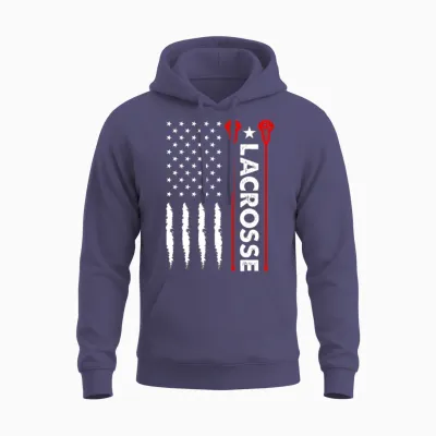 Funny Fourth of July American Flag Lacrosse Gifts Unisex Hoodie - Heather Sport Dark Navy