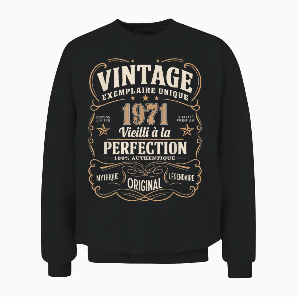54 Years Man 1971 Birthday T Shirt 54 Years Man 1971 T-Shirt, Black, S Unisex Sweatshirt in Black