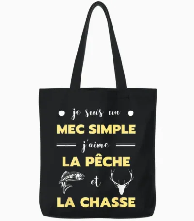 Simple Hunting Fishing Man Humour Hunter Fisherman Funny T-Shirt, Black Tote Bags - Black