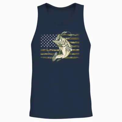Fishing Camouflage Us American Flag Bass Fish Fisherman Camo Unisex Tank Top - Navy