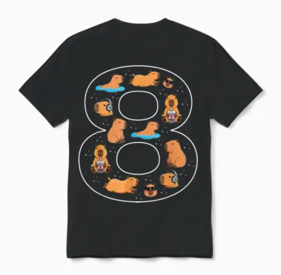 8. Geburtstag 8 Jahre Alt Capybara Jungen Mädchen Tier Unisex T-Shirt - Black
