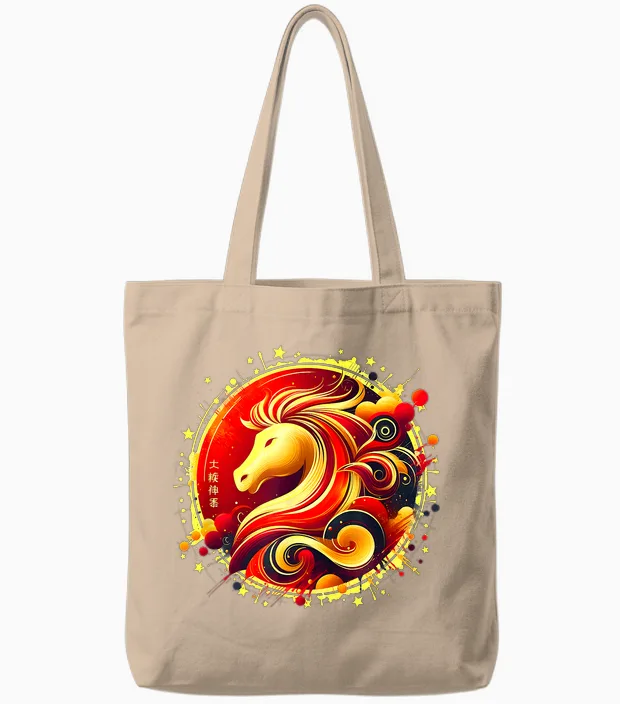 Chinese New Year 2026 Horse Happy Chinese New Year 2026 Tote Bags in Natural