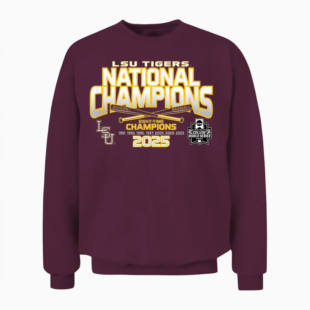 Lsu Tigers Baseball National Champs 2025 Mcws Homerun Unisex Sweatshirt in Maroon