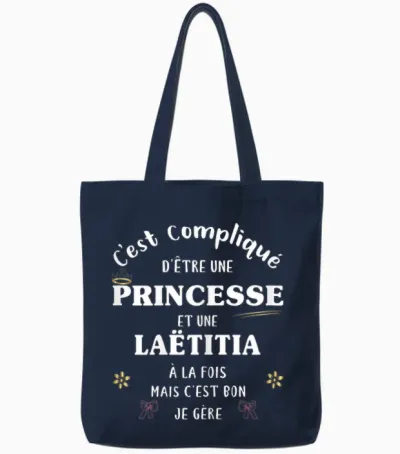 Women's Princess Humour Personalised Gift Laëtitia T-Shirt, Black, Female X-Small Tote Bags - Navy