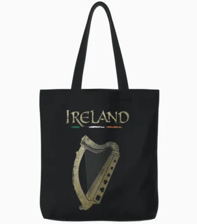 Vinagreshop Irland-Flagge Und Harfe Mit Klee Unisex T-Shirt Schwarz S Eu 38-40 Tote Bags - Black