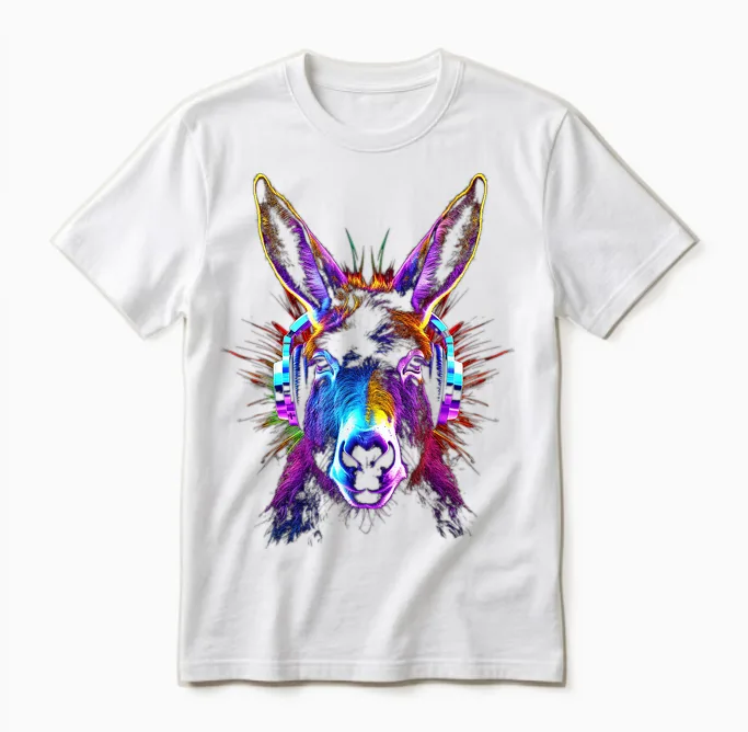 Esel Kopfhörer Tiermotiv Musik Kunst Esel Unisex T-Shirt in White