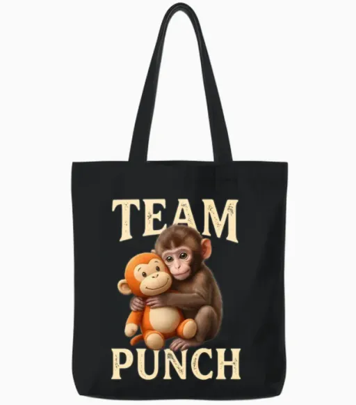Baby Monkey Punch Team | Cute Rescued Macaque Cudd Tote Bags in Black