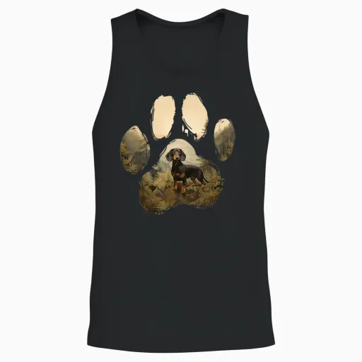 Dachshund Mountain Paw Design T-Shirt with Dog Mum and Dad Design, Black Unisex Tank Top - Black